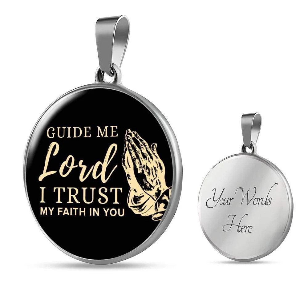 Guide Me Lord Circle Pendant Necklace Stainless Steel 24 Inch Chain Silver Tone